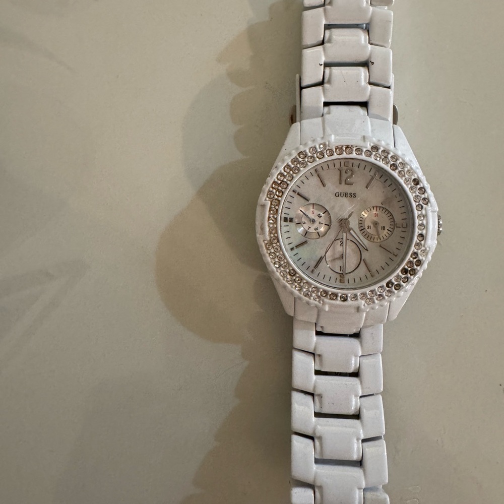 Guess White Crystal-Embellished Watch
